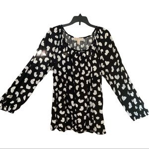 Michael Kors NWT Black White Medallion Blouse M 3/4 Bell Sleeve